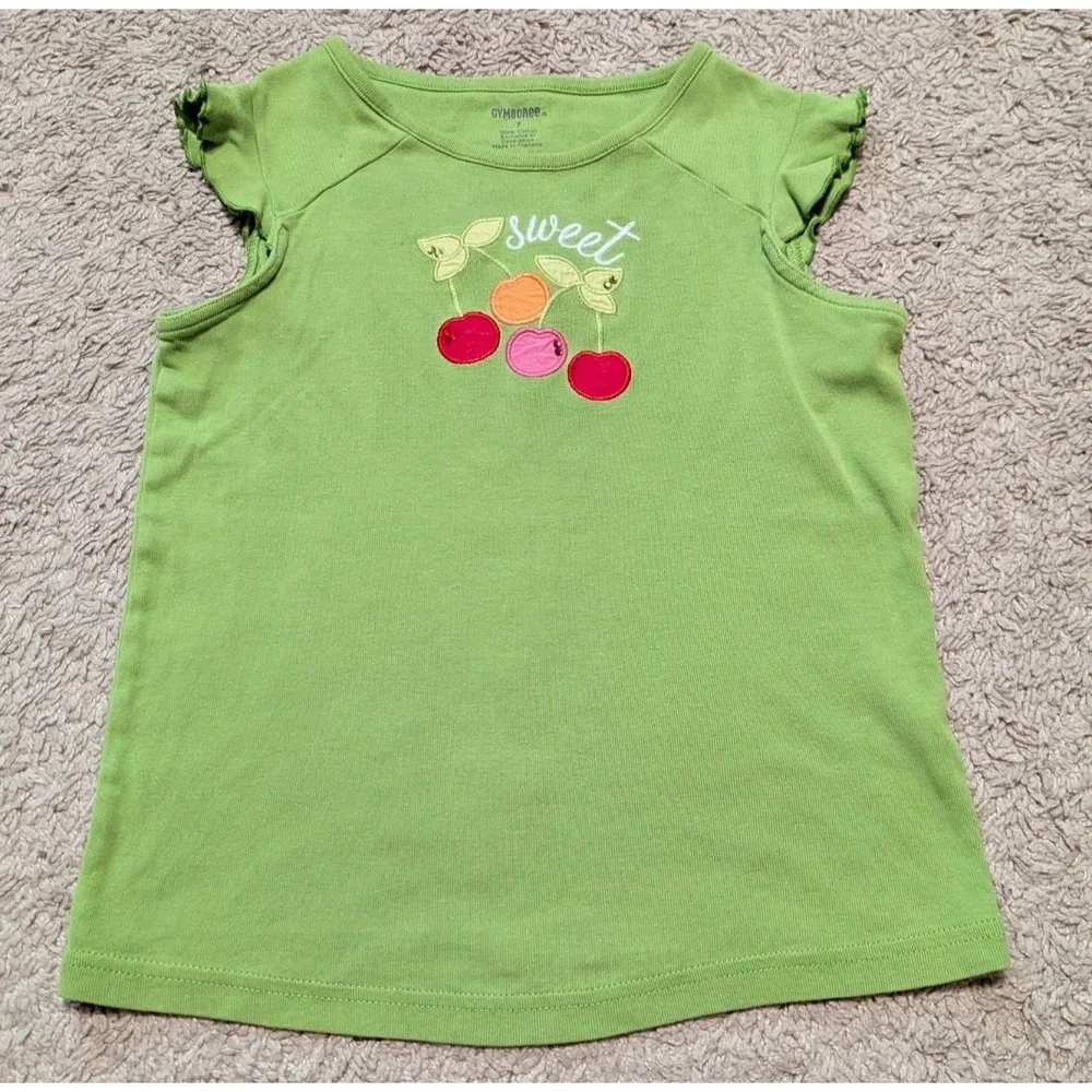 Gymboree Very Cherry Girls Top Sz 7 Fruit Summer Ruffle Sleeve 100% Cotton Bling
